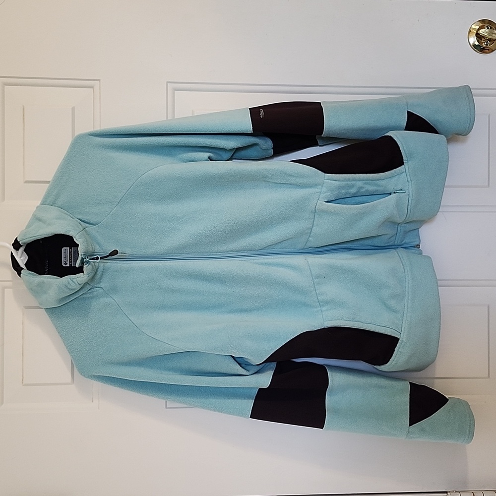 Columbia Fleece Titanium Aqua blue and black Full Zip Jacket with thumb holes
